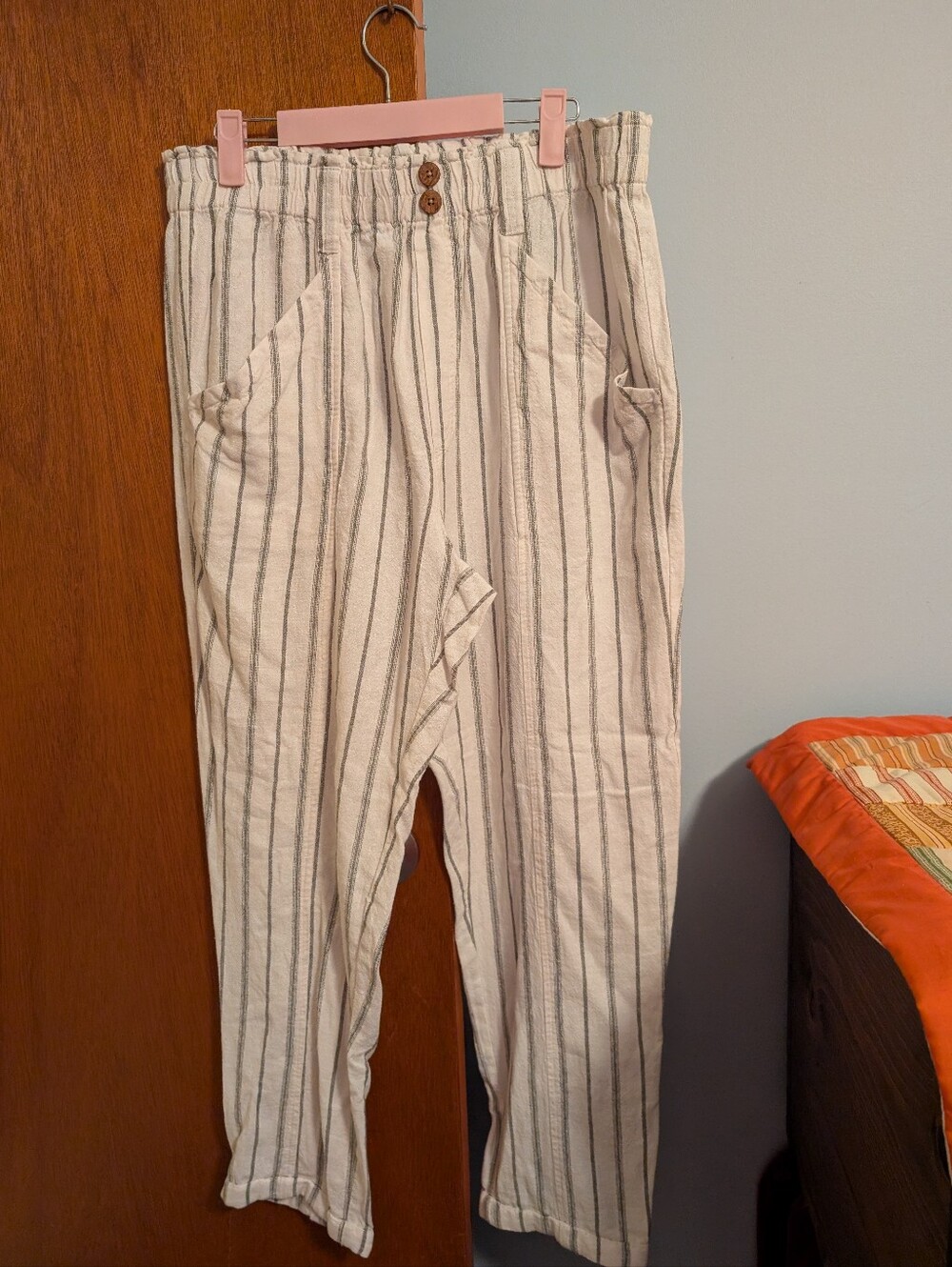 DaytripStriped Cream & Green Women's Lounge Pants Elastic Waist Size L